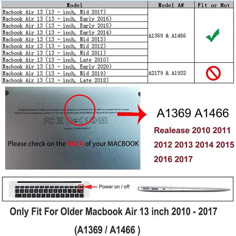 RUBAN Case Compatible with MacBook Air 13 Inch (Models: A1369 & A1466, Older Version 2010-2017 Release), Slim Snap On Hard Shell Protective Cover and Keyboard Cover, Crystal Clear - Image 2